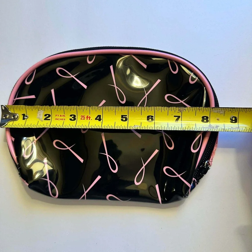 Pink Ribbon Breast Cancer Awareness Cosmetic‎ Makeup Bag Black Pouch vintage